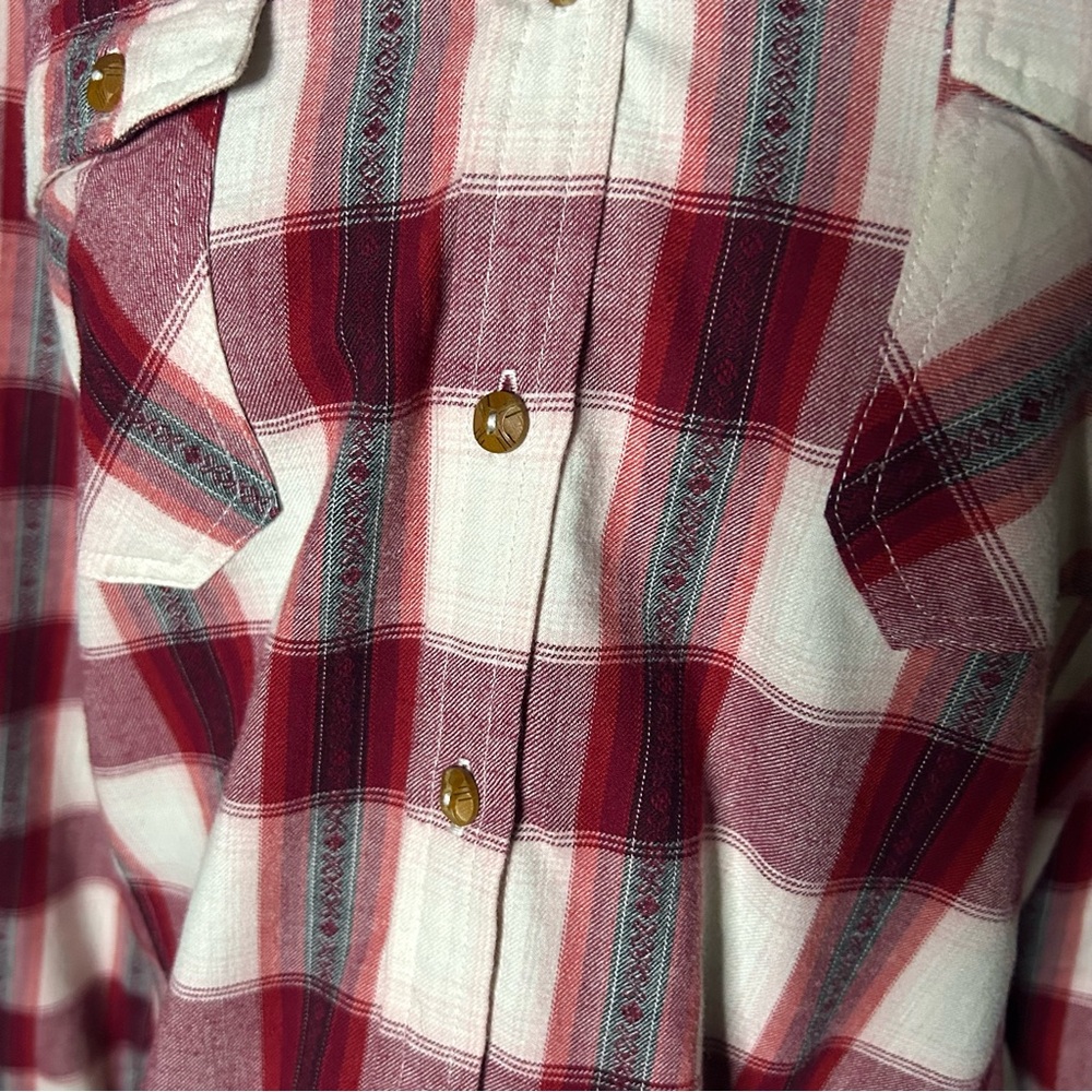 Red and White Plaid Button-Up Shirt - Picture 2 of 7